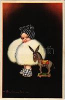 1924 Olasz művészlap, kisfiú játék lóval / Italian art postcard, little boy with toy horse. G.A.M. 1811-3. s: Colombo