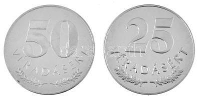 DN "25 és 50 Véradásért / Magyar Vöröskereszt" fém emlékérmek (2xklf) kapszulában, dísztok...