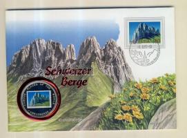 Uganda 1991. 1000Sh Svájci hegyek - Kreuzberge multicolor emlékpénz érmés borítékon alkalmi bélyegzős svájci bélyeggel, ismertetővel T:PP