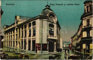 Bucharest, Bukarest, Bucuresti, Bucuresci; Calea Victoriei si Libraria Socec, Banca Acricola / street view, bookstore, bank, shops, automobiles (EK)