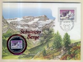 Egyenlőtíői Guinea 1996. 1000Fr Svájci hegyek - Les Diablerets multicolor emlékpénz érmés borítékon alkalmi bélyegzős svájci bélyeggel, ismertetővel T:PP