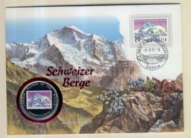 Uganda 1996. 1000Sh Svájci hegyek - Jungfraujoch multicolor emlékpénz érmés borítékon alkalmi bélyegzős svájci bélyeggel, ismertetővel T:PP