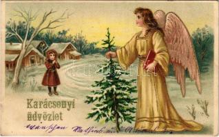 1904 Karácsonyi üdvözlet / Christmas greeting art postcard with angel. Emb. litho (EK)