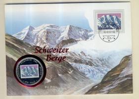 Egyenlítői Guinea 1996. 1000Fr Svájci hegyek - Piz Palü multicolor emlékpénz érmés borítékon alkalmi bélyegzős svájci bélyeggel, ismertetővel T:PP