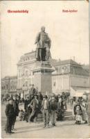 1912 Marosvásárhely, Targu Mures; Bem szobor a Széchenyi téren, cipőraktár / square, statue, monument, shoe store (EK)