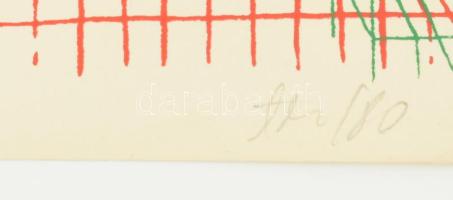 Albert Zsuzsa (1954-): Geometrikus kompozíció (cím nélkül.) Szitanyomat, papír. Jelzett. Az 1980-ban...