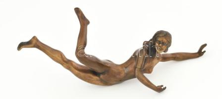 Bronz női akt asztaldísz, egyik keze mozgatható, h: 30 cm