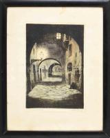 Paulovits Pál (1892-1975): Firenzei sikátor. Színezett rézkarc, papír, jelzett, üvegezett fakeretben. 33×23,5 cm