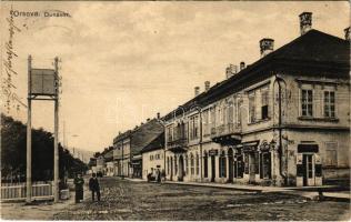 1915 Orsova, Dunasor, Weber János üzlete, zálogház, könyvnyomda. Hutterer G. kiadása / shops, street view