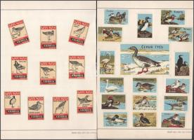 173 db gyufacímke, külföldi madár sorozatok bélyegragasztóval lapokon