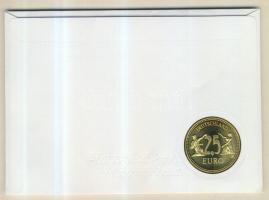 Németország 1997. 2,5€ "Brandenburgi Kapu" aranyozott emlékérem, rajta bélyeggel...