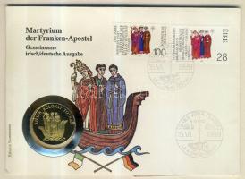 NSZK DN "Kilian Kolonat Totnan" aranyozott emlékérem érmés borítékon, egy német és egy ír bélyeggel, alkalmi bélyegzővel, hátoldali tanúsítvánnyal T:PP