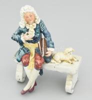 Üldögélő úr kutyával. Antik sorszámozott német figura, restaurált, 14x17 cm