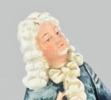 Üldögélő úr kutyával. Antik sorszámozott német figura, restaurált, 14x17 cm