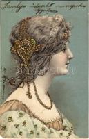 1904 Art Nouveau lady. Emb. litho (EM)