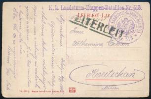 1915 Tábori posta képeslap K.k.Landsturm-Etappen-Bataillon Nr. 513.