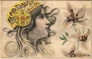 Art Nouveau lady, floral s: B. Patella