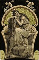 1903 Art Nouveau lady, floral. litho (EK)