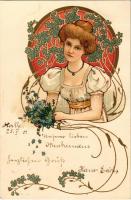 1901 Art Nouveau lady, floral. A. Sockl Wien litho (fl)