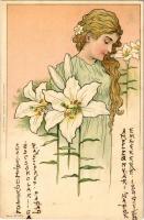 1899 (Vorläufer) Art Nouveau lady, floral. Kunstverlag Emil Dotzert litho (fl)