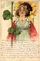 1899 (Vorläufer) Art Nouveau lady, floral. Verlag Carl Baum Serie No. 272. litho (EM)