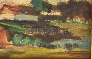Radnay (?) jelzéssel: Faluvége, olaj, karton. Dekoratív fakeretben, 17×25 cm