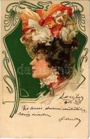 1901 Art Nouveau lady, floral. Lith. Druck u. Verlag v. Otto W. Hoffmann litho (fl)