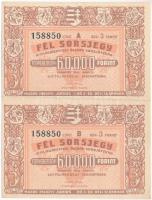Budapest 1948. "Fél sorsjegy - VIII. Újjáépítési Állami sorsjáték" fél sorsjegye, 2db egyben, vízjeles papíron T:XF