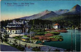 Tátra, Magas-Tátra, Vysoké Tatry; Csorba-tó, villamos / Csorba-See / Strbské pleso / lake, tram