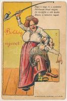 1899 (Vorläufer) Boldog újévet! nagyra vagy te a pipáddal, férfiúnak érzed magad... Házastársi humor / Husband and wife humour. L.S.W. litho (fl)