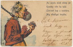 1900 Az anyód mind ekkép jár.. / Mother-in-law humour, litho (fl)