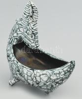 Gorka Iparművészeti Vállalatos kosfejes kínáló, repesztett mázas, jelzett, hibátlan 16 x 17,5 cm