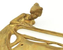 Szecessziós bronz névjegytábla tartó, női alakkal, 16x22 cm