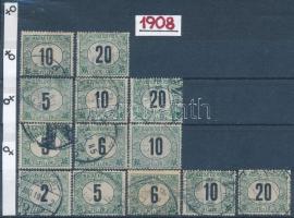 1908 Zöldportó összeállítás vízjelállások szerint, 13 db bélyeg stecklapon (58.900)