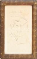 Olvashatatlan jelzéssel: Akta lopó (karikaturisztikus portré, 1926). Ceruza, papír. Foltos. Üvegezett fakeretben, 21×1 cm