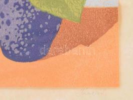 Jánosi Sándor (1927-1982): Napraforgó. Színes linómetszet, papír. Jelzett. Üvegezett, kopott fakeret...