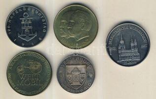 NSZK 5 db klf fém emlékérem T:PP,1