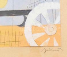 Bálint jelzéssel: Lovacska és kerék. Akvarell, ceruza, papír, üvegezett fakeretben, 11×16,5 cm