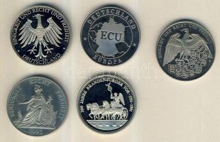 Németország 5 db klf modern fém emlékérem T:PP