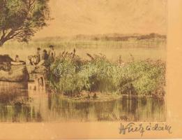 Würtz Ádám (1927-1994), Mészöly Géza után: Balatoni halásztanya. Színezett rézkarc, papír, jelzett. ...