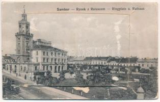 Sambir, Szambir, Sambor; Rynek z Ratuszem / Ringplatz u. Rathaus / market square, town hall. leporel...