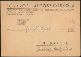 1940 A Fővárosi Autósiskola reklámlapja, orvosok részére indítandó kedvezményes tanfolyamról, postán elküldve, jó állapotban