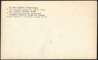 cca 1958 Csepel D400 teherautó, reklámfotó lapja, 9×13 cm