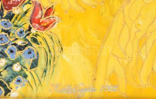 Kusztos Gyula (?-): Álarcos hölgy portréja. Vegyes technika, farost, jelzett, 54x42 cm. Dekoratív fa...