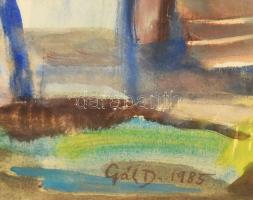 Gál D jelzéssel: Gyulai utca, 1985. Akvarell, papír, 33x52 cm. Kissé foltos. Dekoratív, üvegezett, s...