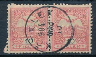 1900 Turul 10f pár, a bal oldali bélyeg FILLÉR szavában az É betű törött