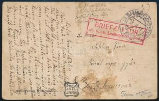 1917 Tábori posta képeslap piros BRIEFZENSUR / des k.u.k. Seeflugleitung Pola (szakadt / torn)