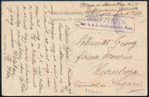 1918 Tábori posta képeslap piros BRIEFZENSUR / des k.u.k. Seeflugleitung Pola