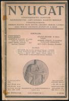 1919 Nyugat. 1919. feb. 1. száma. XII. évf. 3. sz. Főszerkesztő: Ignotus. Szerk.: Ady Endre, Babits Mihály. Bp., 1919, Pallas, 3+160-220 p. Benne Ady Endre halálhírével, mintegy kétoldalas megemlékezéssel Babits Mihály tollából. Restaurált kiadói papírkötés.