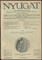 1918 Nyugat. 1918. jun 1. XI. évf. 11. sz. Főszerkesztő: Ignotus. Szerk.: Ady Endre, Babits Mihály. Bp., 1918, Pallas, 3+980 p. Benne Réti István: Hollósy Simon 1857-1918 festőről írt megemlékezéssel, valamint "Kodály Zoltán: Bartók Béla első operája", a "Kékszakállú herceg vára" c. operáról írt kritikával. Restaurált kiadói papírkötés.